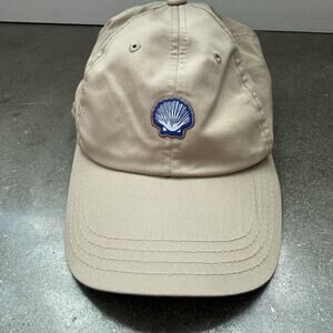 American Needle Khaki Dad Hat Blue White Seashell Patch Cap Green Underbrim